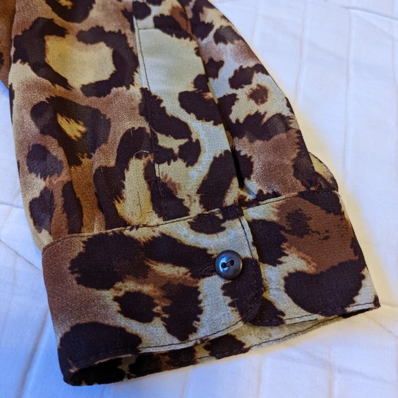 Coldwater Creek Leopard Print Button Top Lined Flowy Peasant Style Popover - Picture 3 of 9